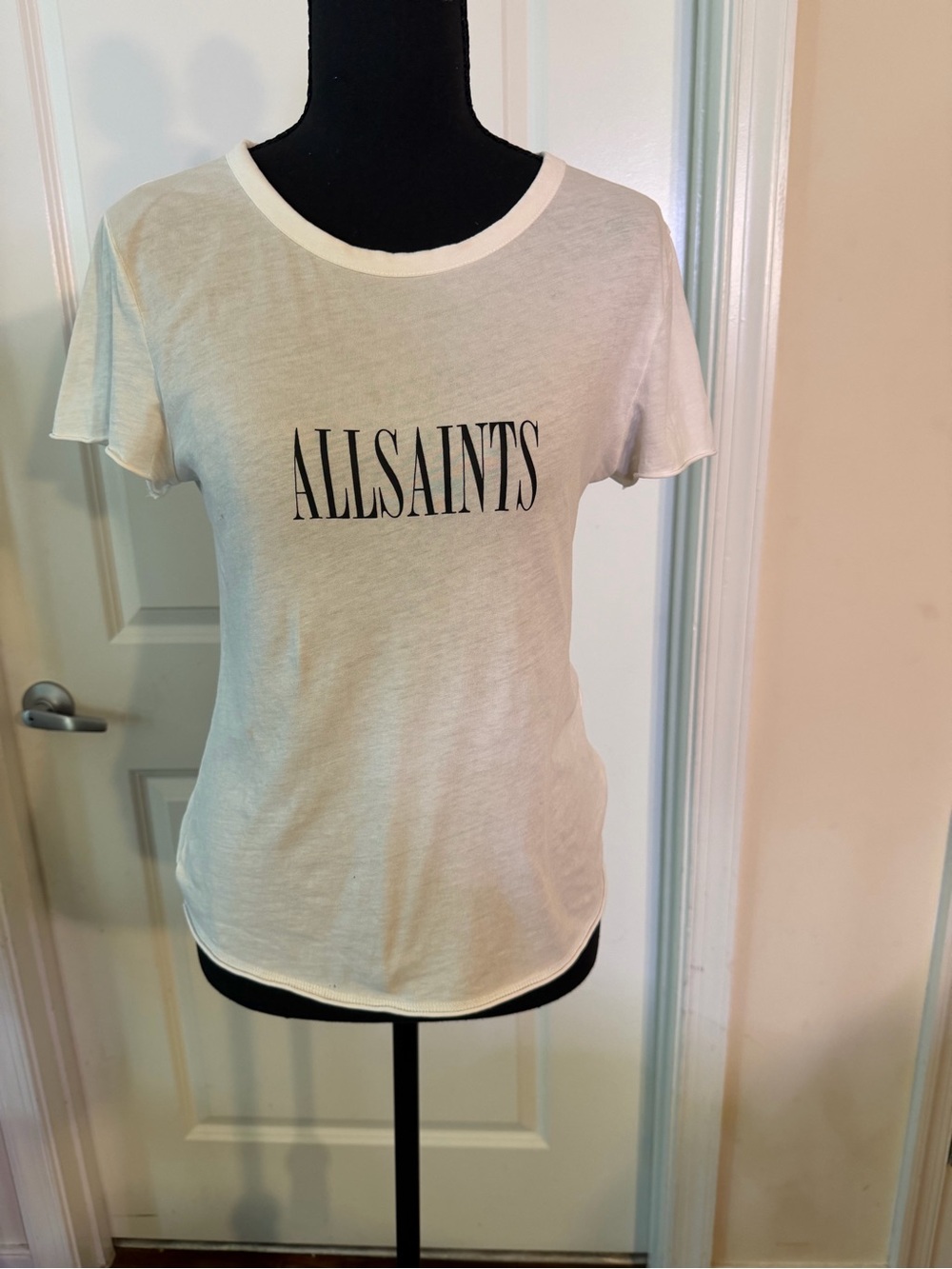 All Saints White Ringer Tee with Black Logo